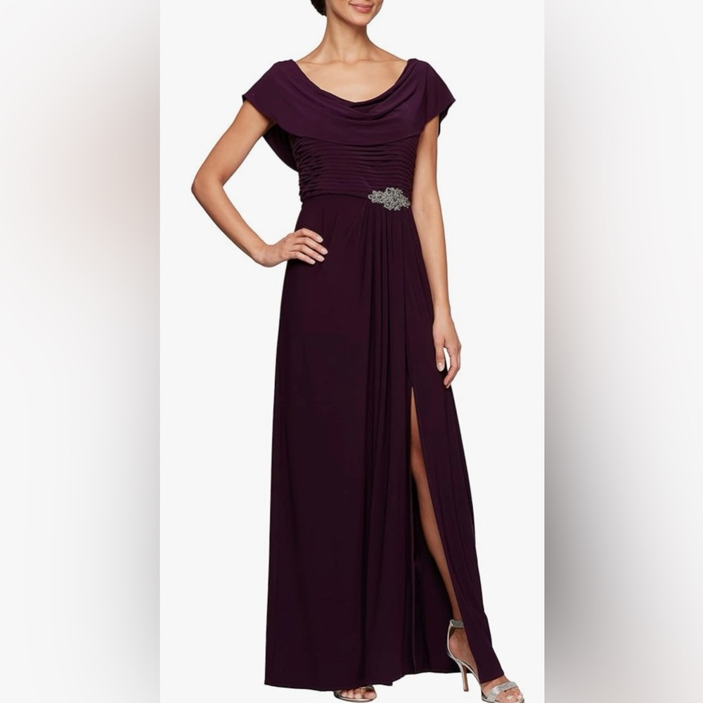 Alex Evenings Women's Long Cowl Neckline Formal Gown ~ Eggplant   SIZE 1…
